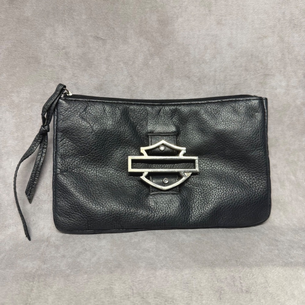 Harley-Davidson Hip Bag Women One Size Black Leather Bar & Shield Logo Clip-On
